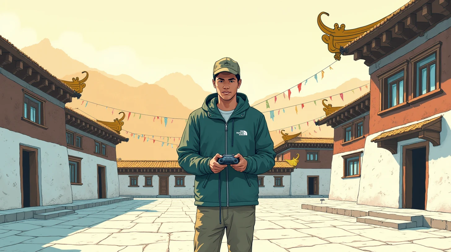 He flew over a monastery at sunrise. The police called at 9 a.m.